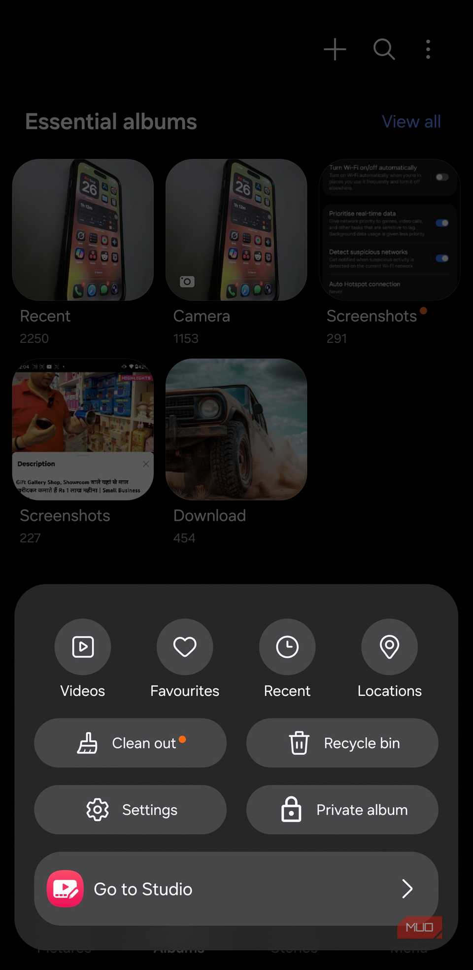 Albums grid with actions menu and Go to Studio