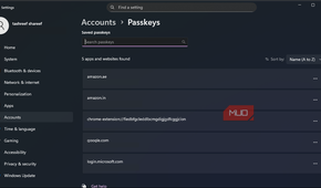 all the saved passkey acccounts visible on the Windows 11 settings app