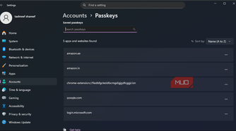 all the saved passkey acccounts visible on the Windows 11 settings app