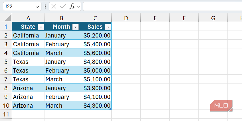 An unpivoted table in Excel