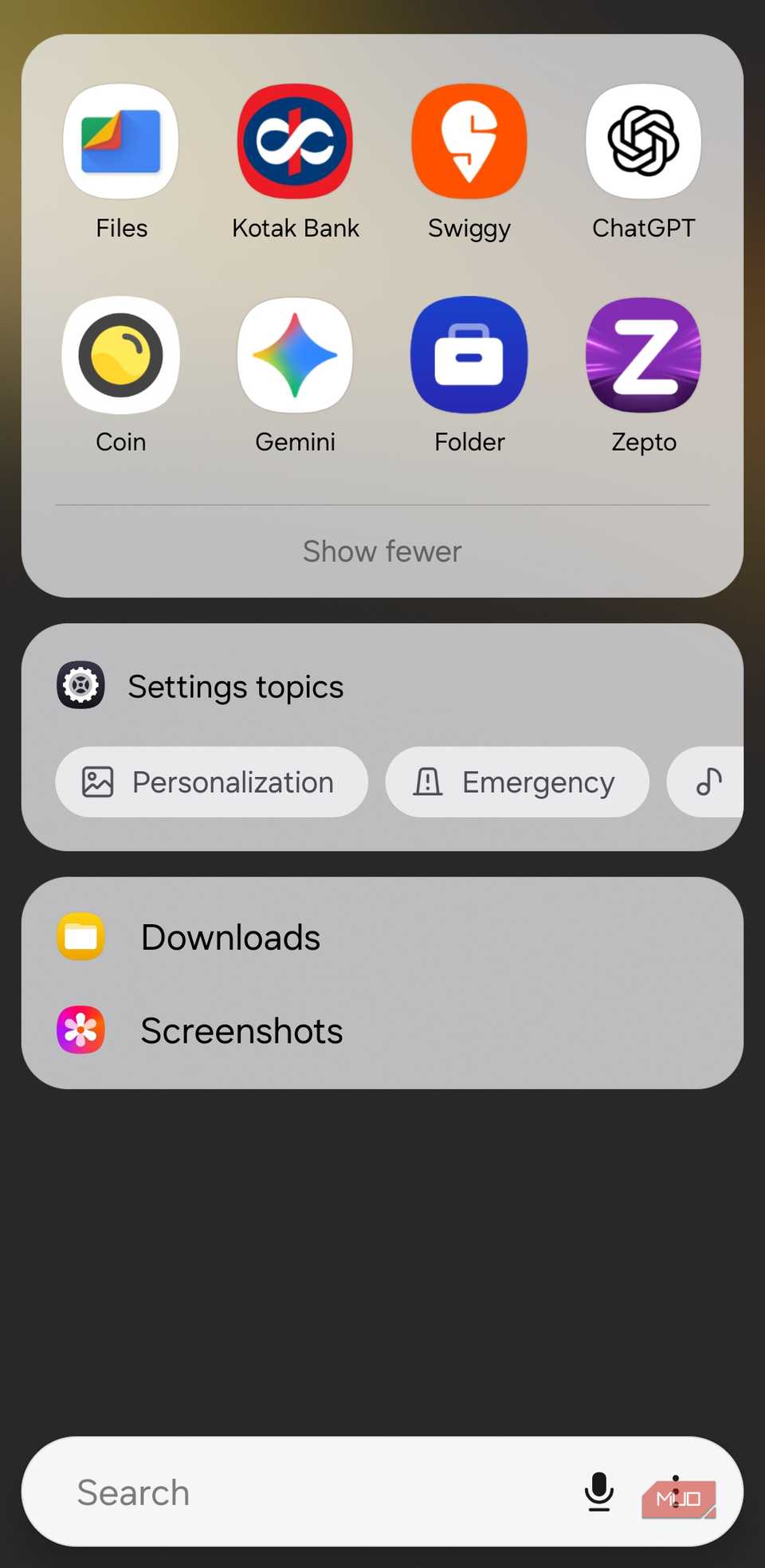 App drawer search without recent searches