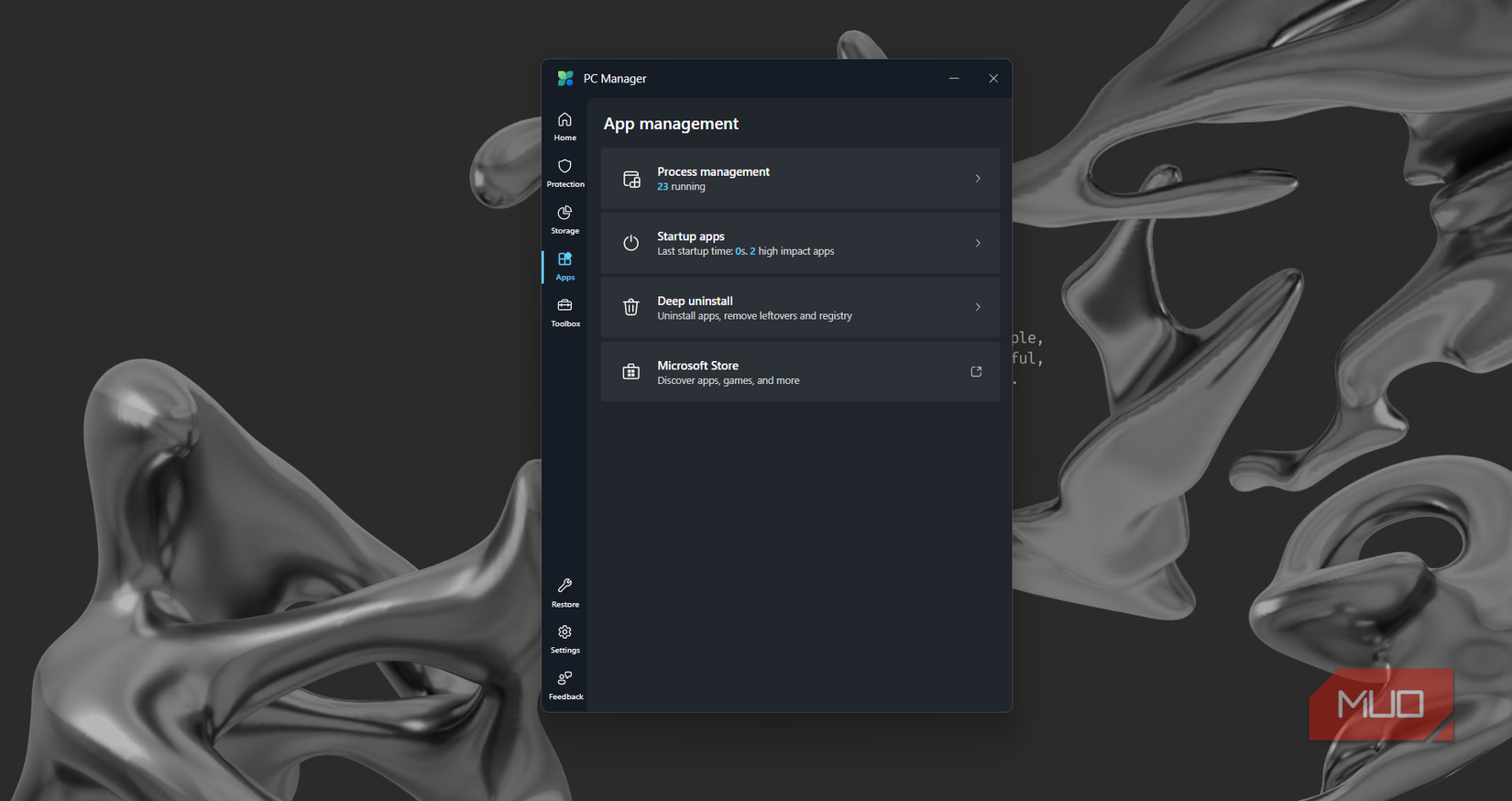 Apps Tab in Microsoft PC Manager app.