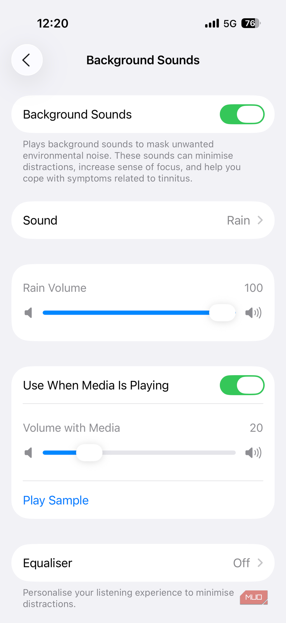 Background sounds option on iPhone