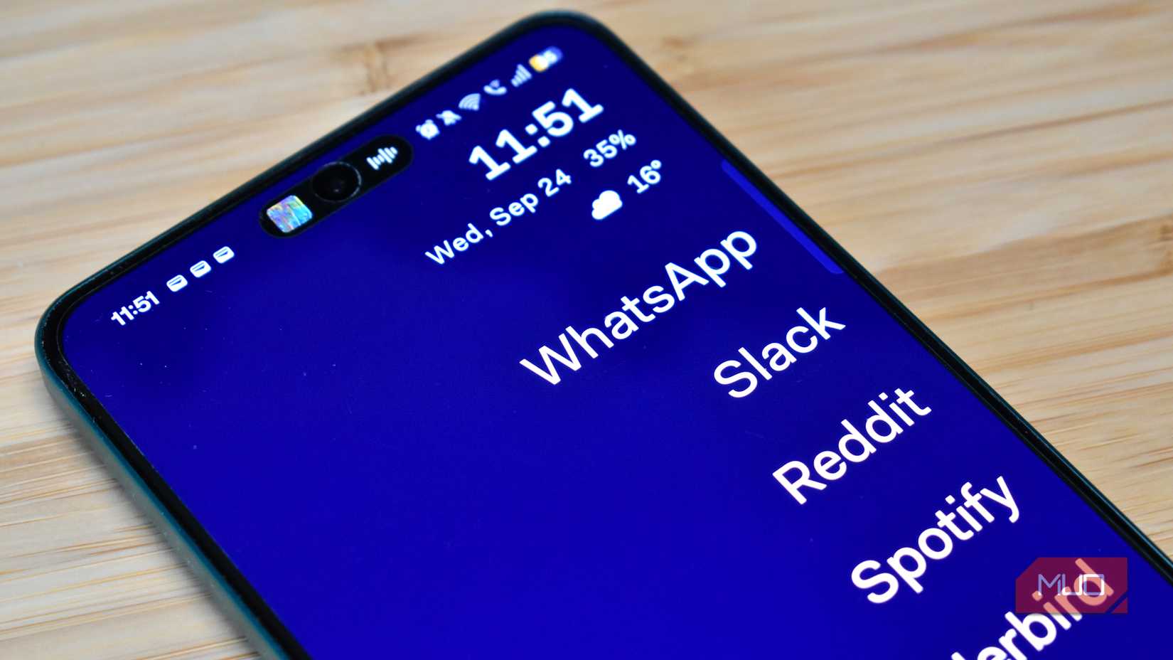 before launcher with app list close up view blue background.