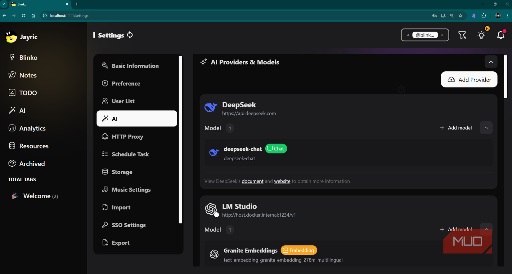 Use your AI APIs to work with Blinko