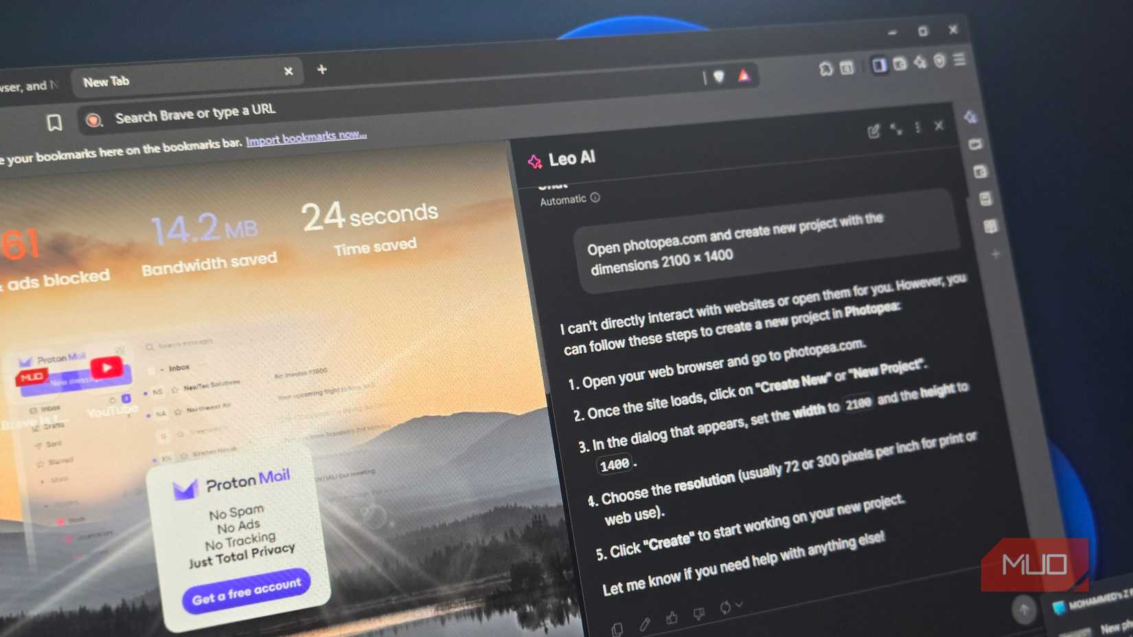 Brave browser Leo AI showing prmpt result