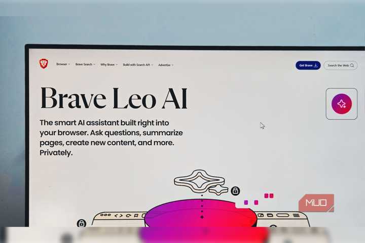 Brave browser LEO AI web page open a large display