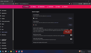 Brave browser search engine tab open in Settings