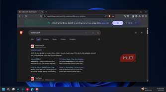 Brave browser search with makeuseof results