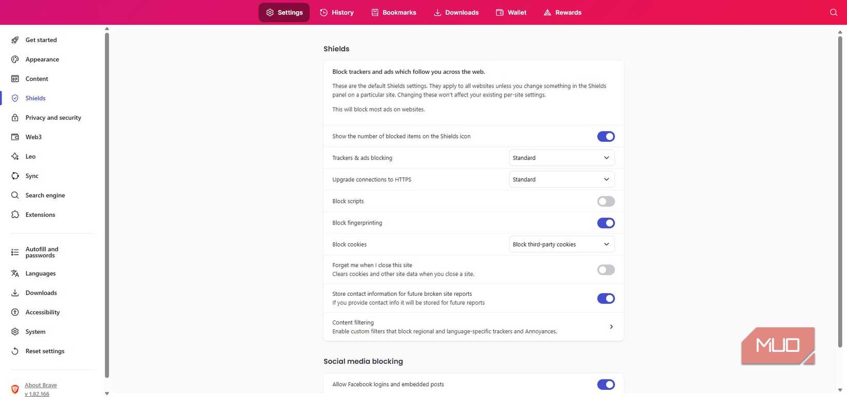 Brave browser shields settings