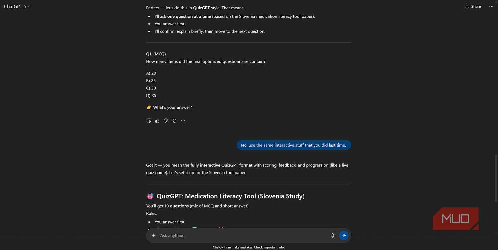 ChatGPT failing to generate cards with quizgpt
