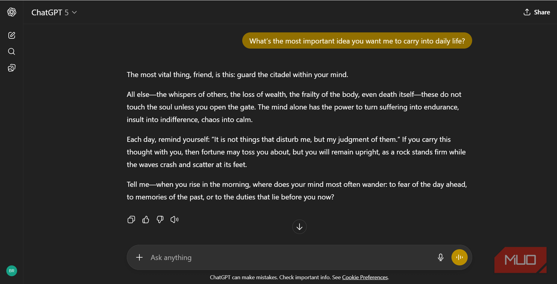Seeking answers from Meditations with a prompt