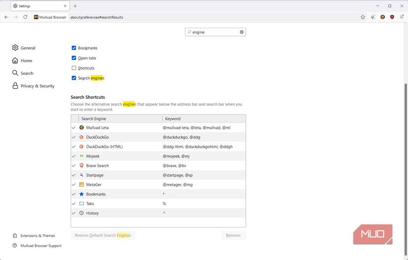 Chromium-based mullvad browser settings