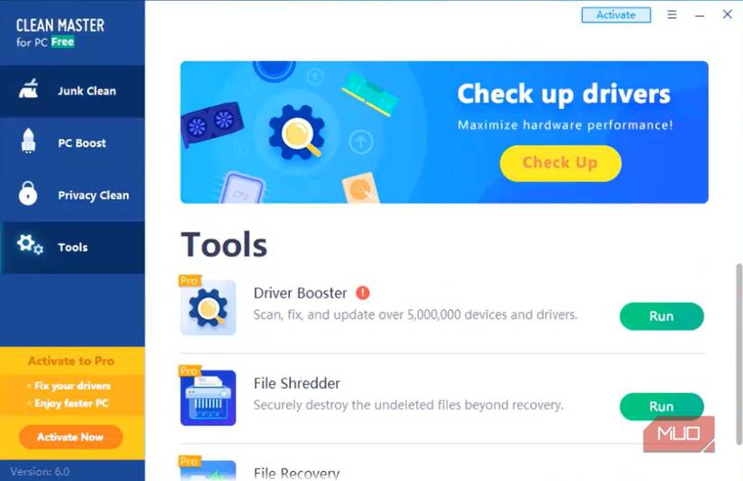 Clean Master for PC home menu