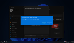 Confirm create VHD request dialog on Windows 11