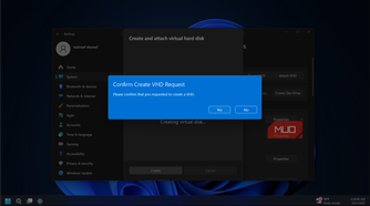 Confirm create VHD request dialog on Windows 11