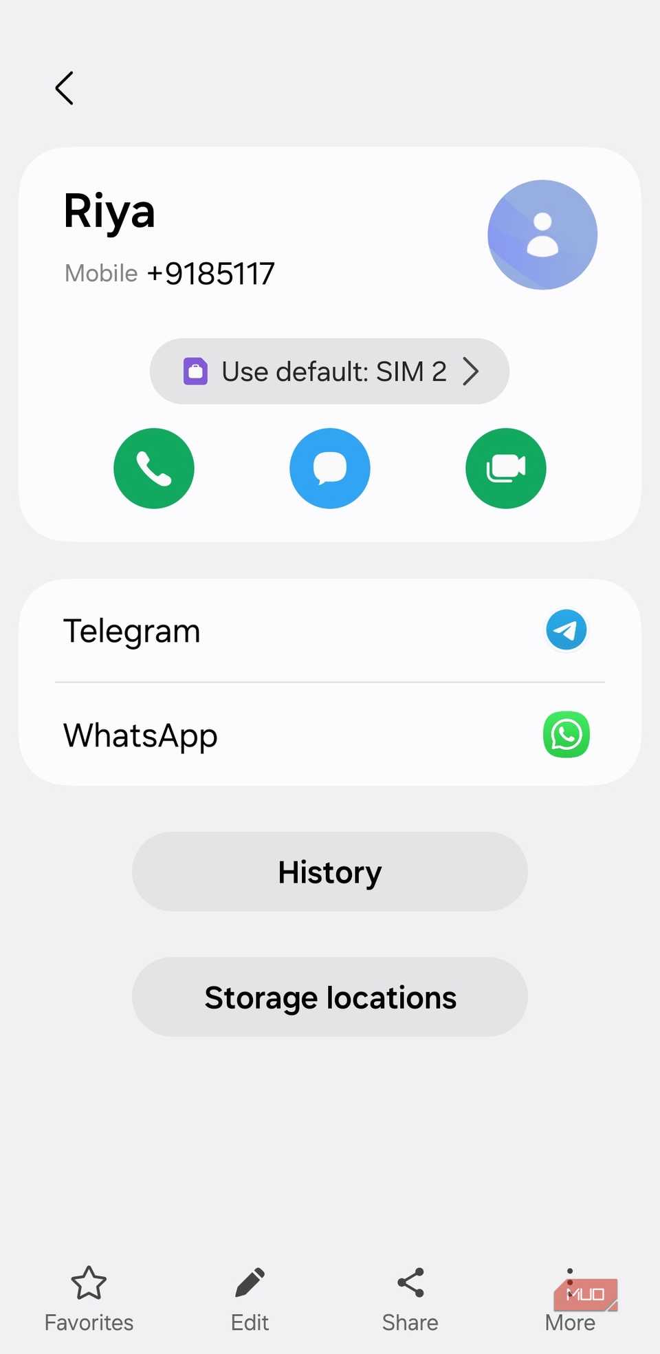 Contact details in Samsung Contacts app