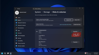Creae a virtual hard disk option on the Windows 11 Settings app