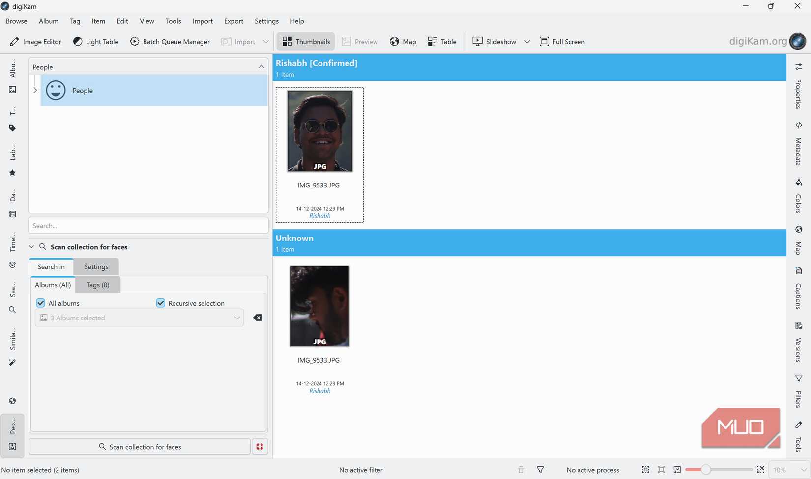 Face scanning screen in digiKam