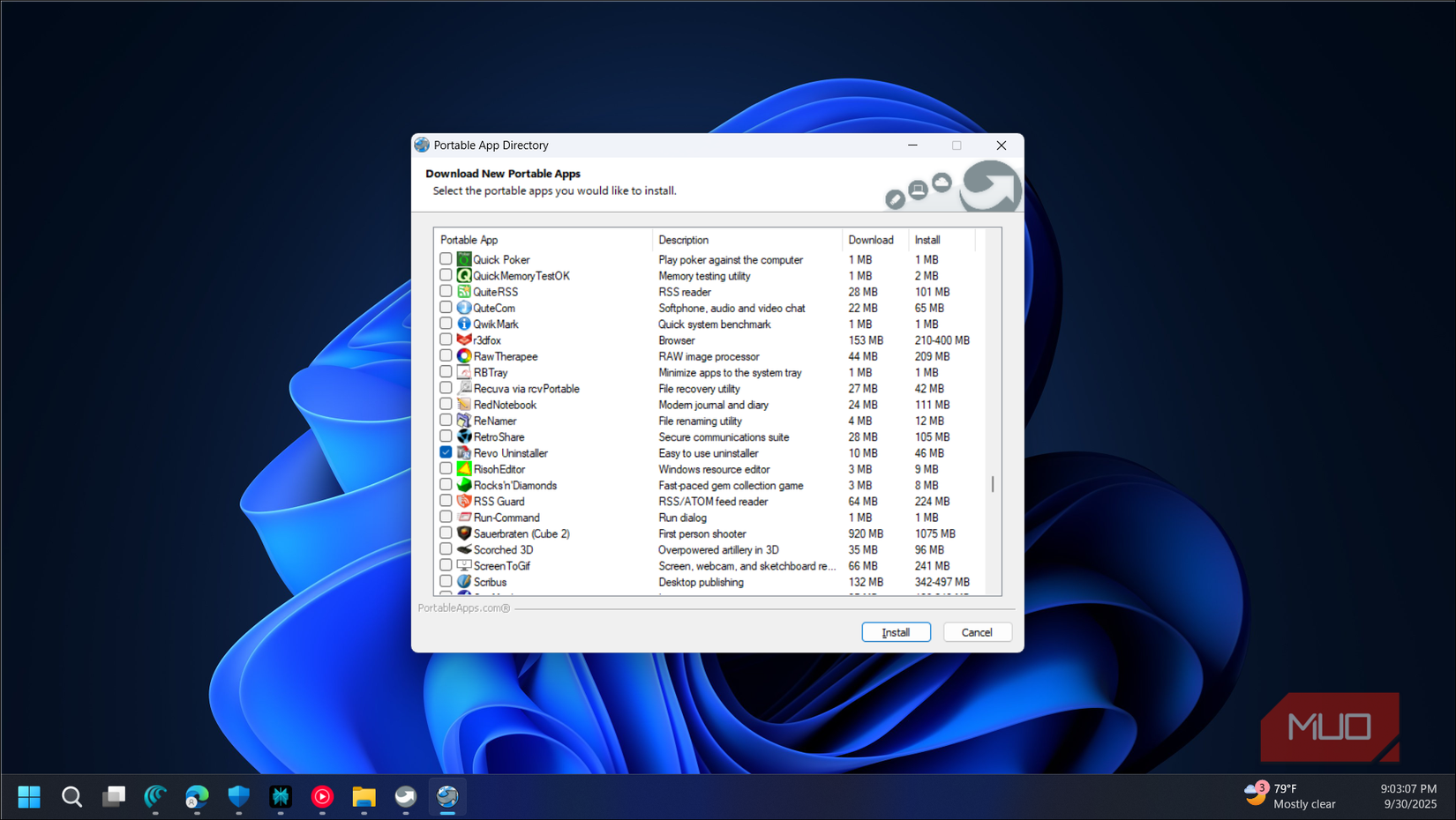 Downlaod new portable apps dialog from PortableApps-com open on Windows 11