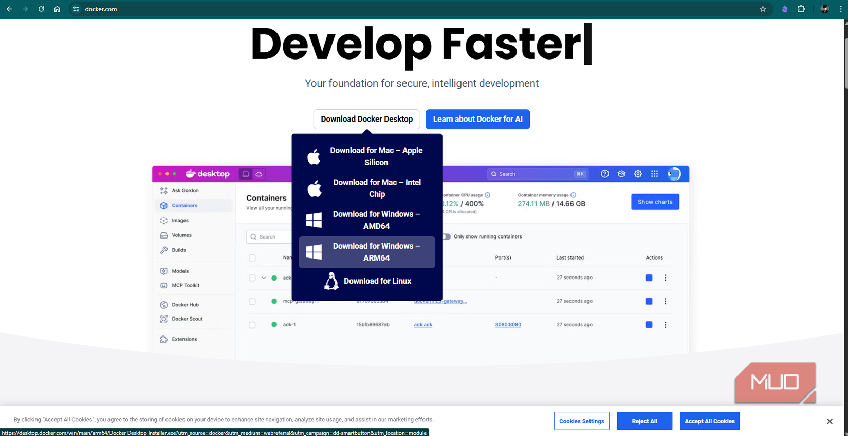 Select system and download suitable Docker installer