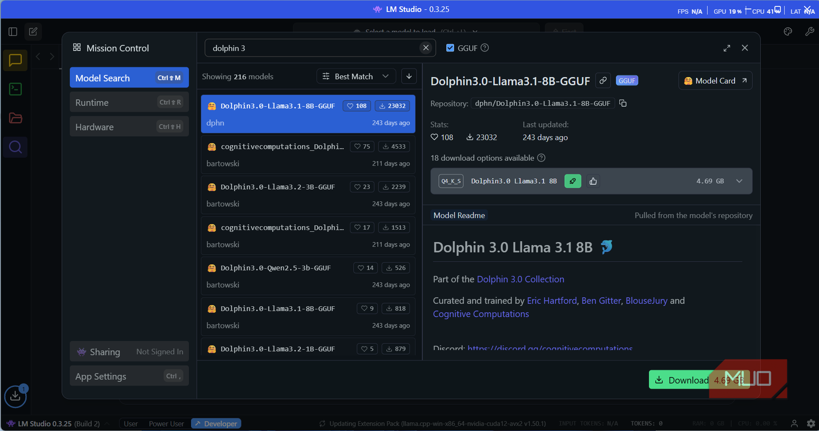 Download Dolphin3 in LM Studio