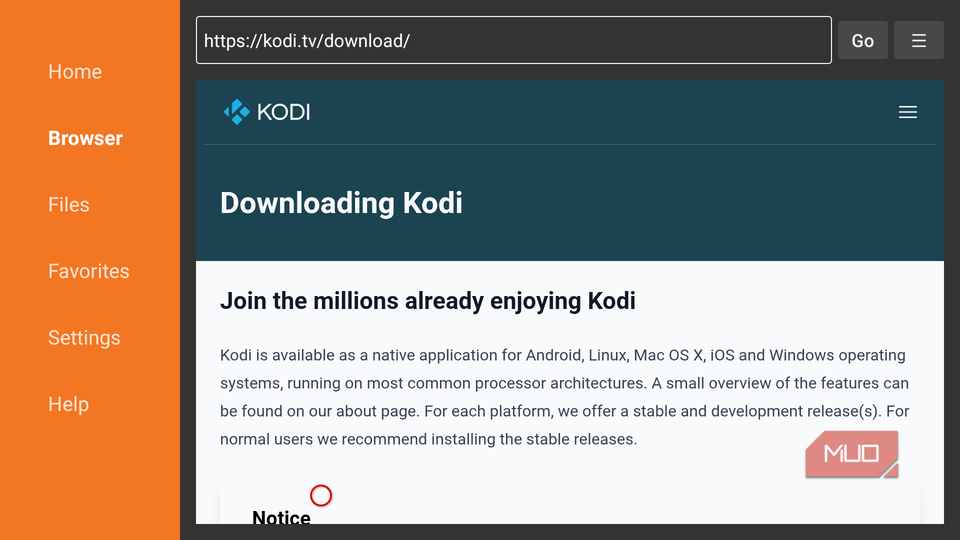Downloading Kodi - step one.