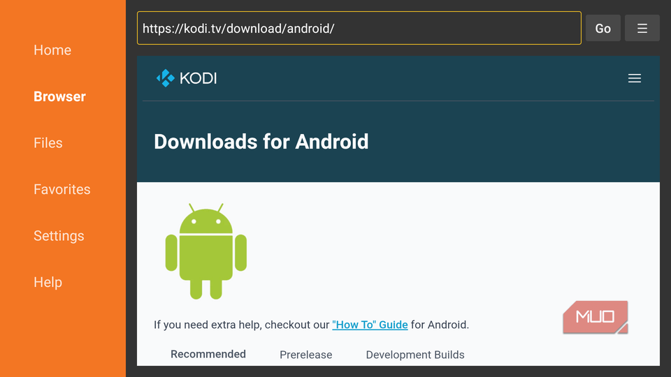Downloading Kodi - step two.