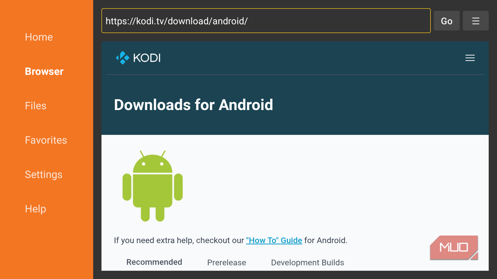 Downloading Kodi  - step two.