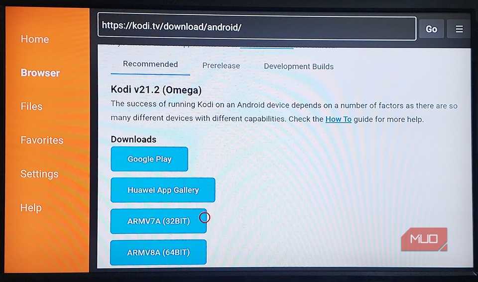 Downloading Kodi - step three.