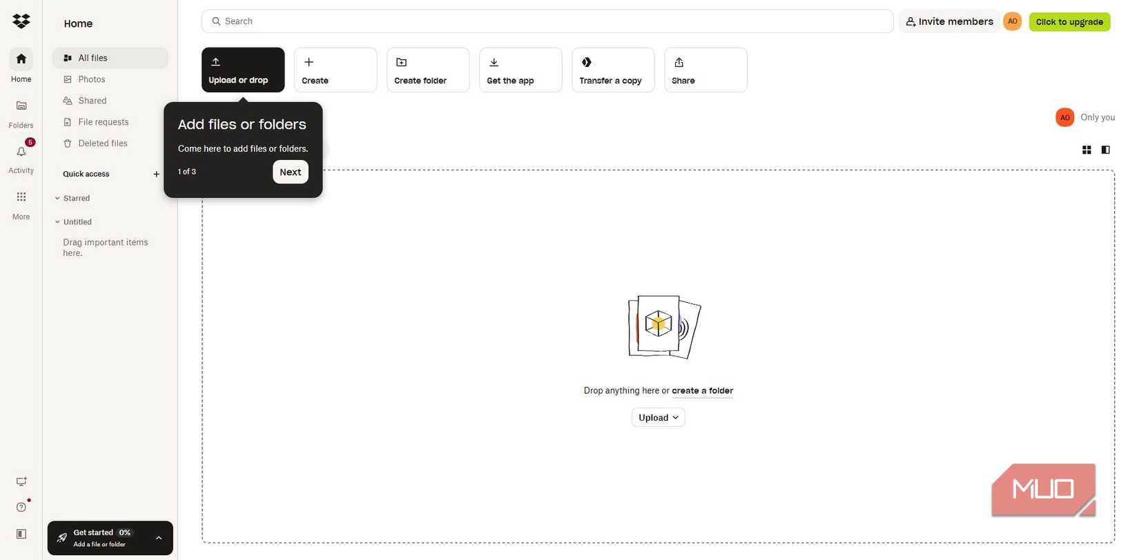 Dropbox service interface
