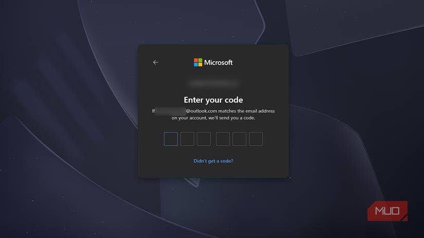 Entering 2FA code for Outlook account page