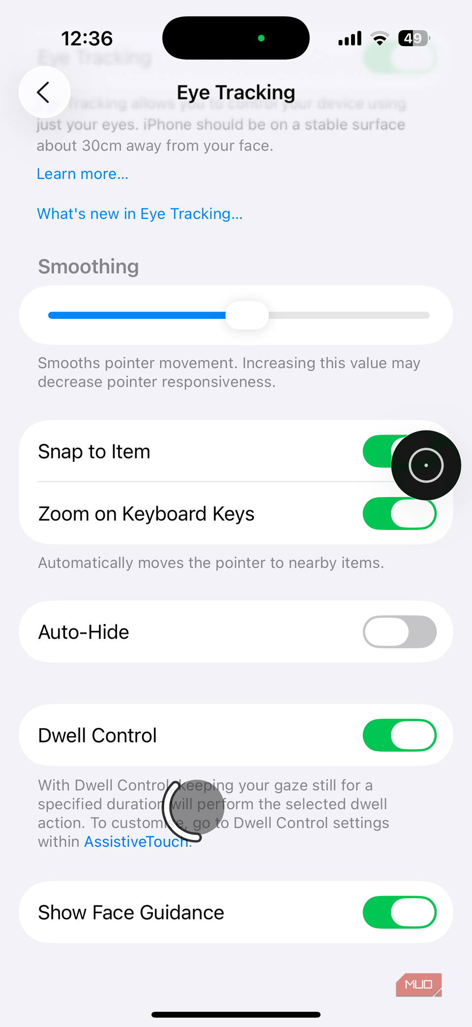 Eye tracking feature on iPhone
