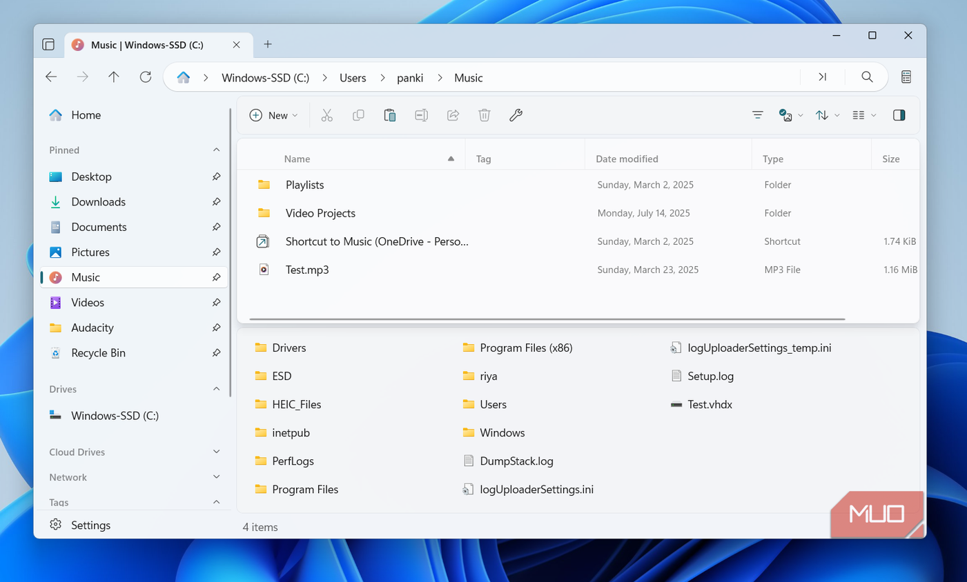 Files app on Windows with horizontal panes