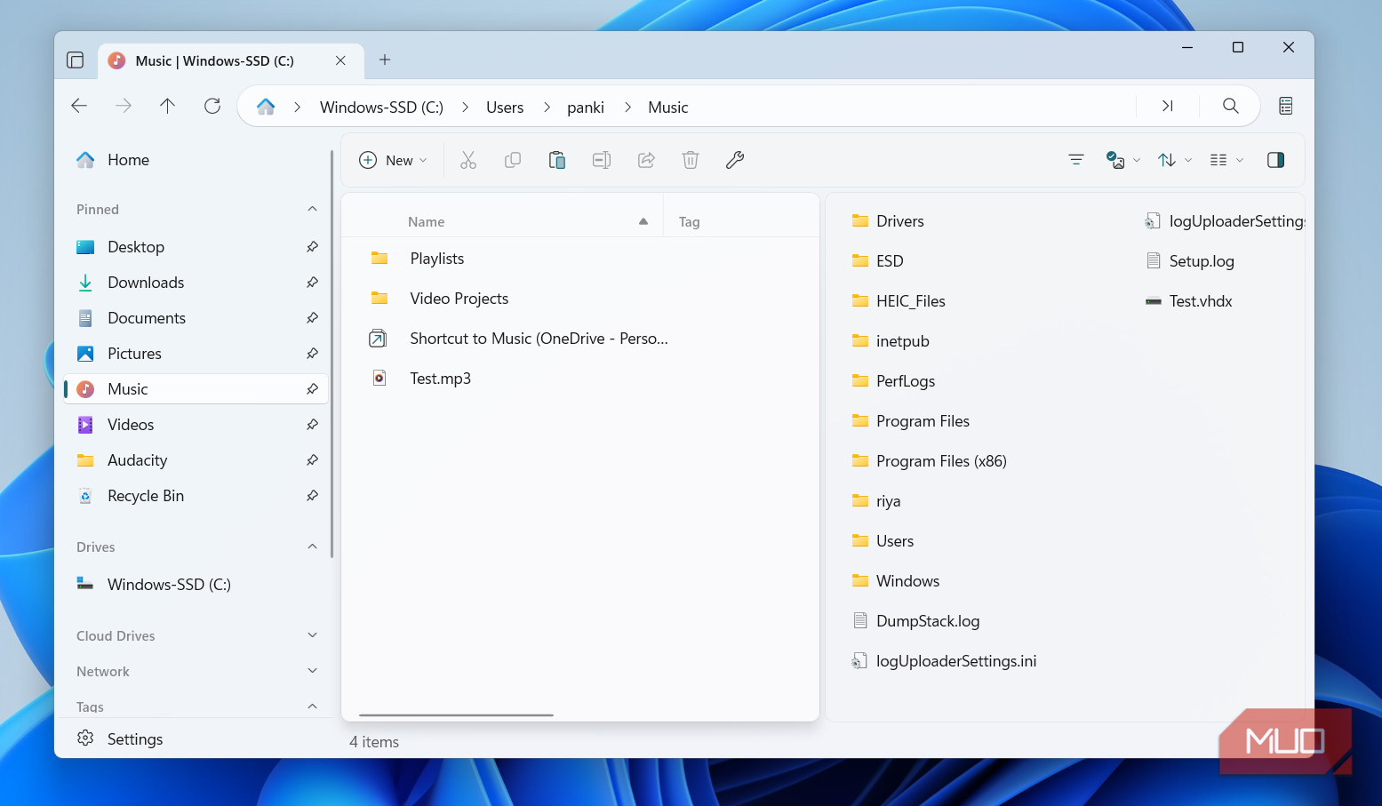 Files app on Windows with vertical panes