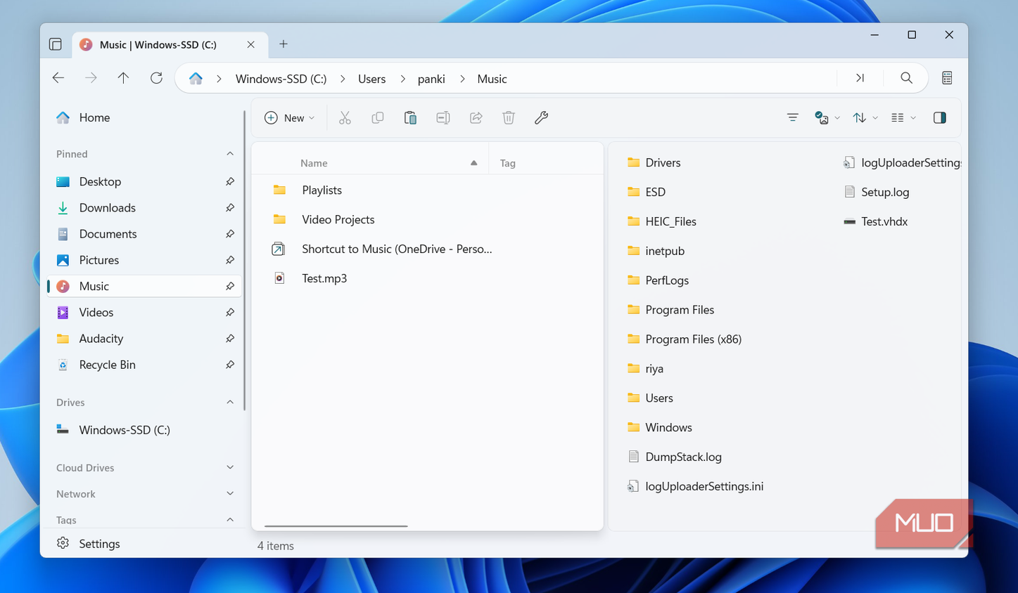 Files app on Windows with vertical panes