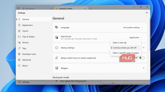Files app settings menu on Windows