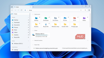 Files app showing Home tab on Windows 11 PC
