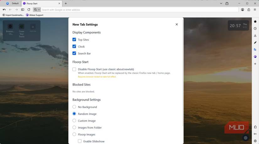 Floorp browser settings