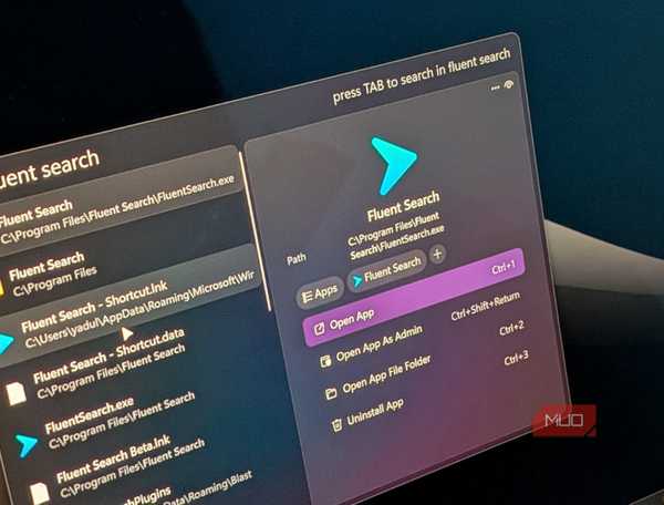 Fluent Search app running on a Windows 11 PC.