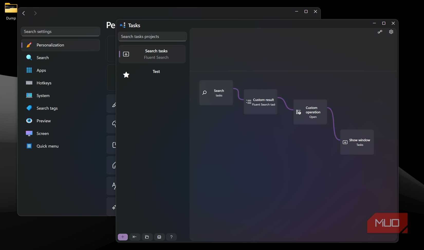 Fluent Search Tasks creation window. 