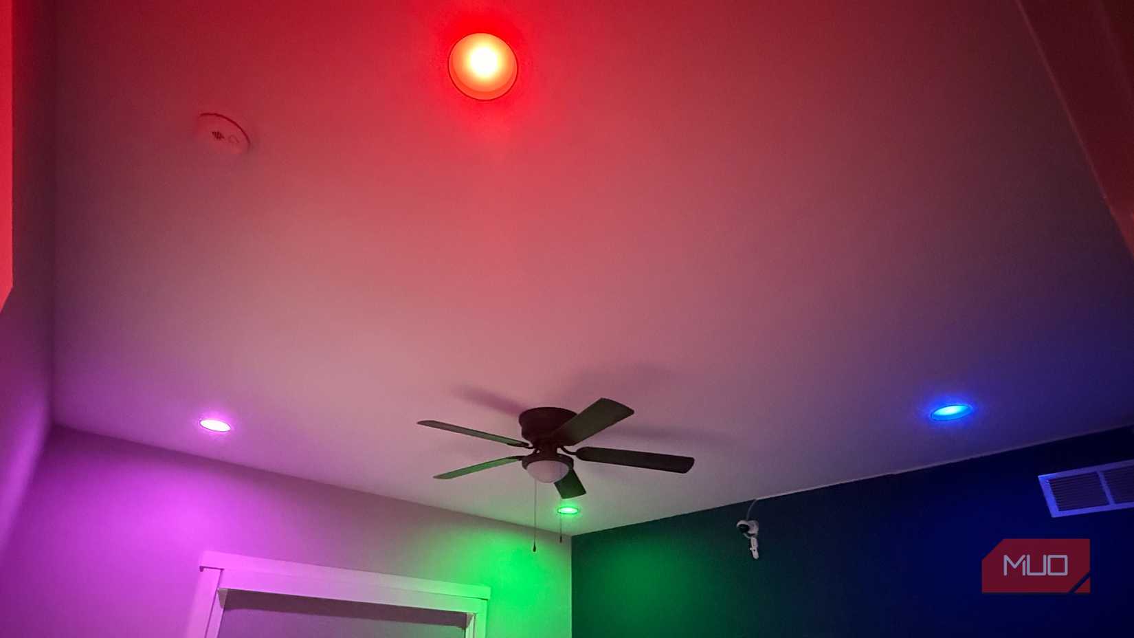 four hue can lights set to different colors