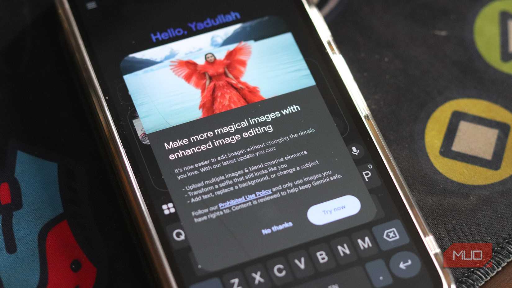 Gemini Android app showing editing pop-up. 