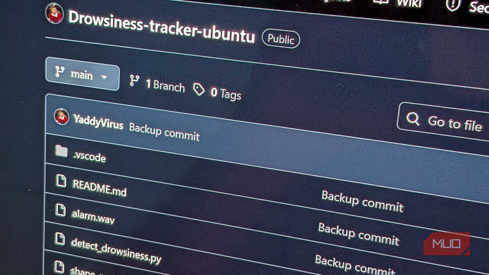 A backup commit in a GitHub repository.
