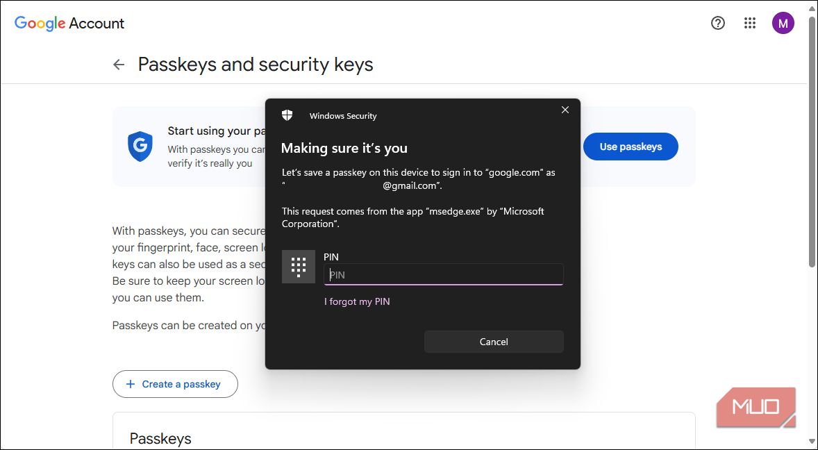Google account passkey creation process 
