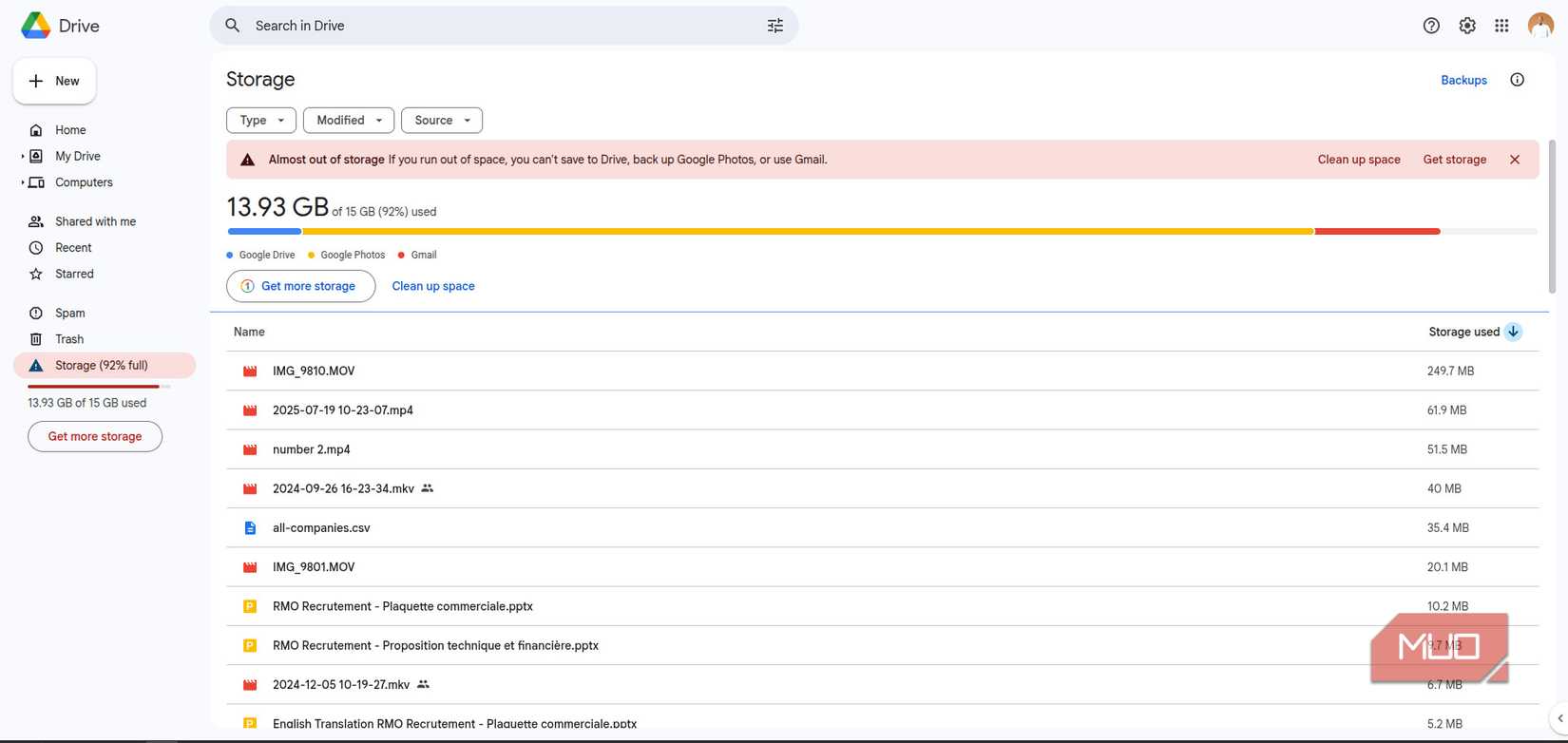 Google Drive storage limit almost exhausted