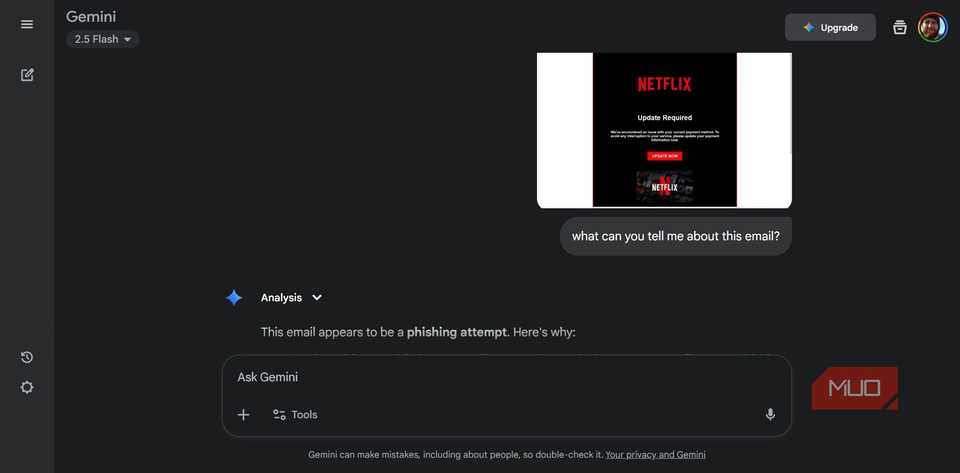 google gemini spotting phishing email attempt