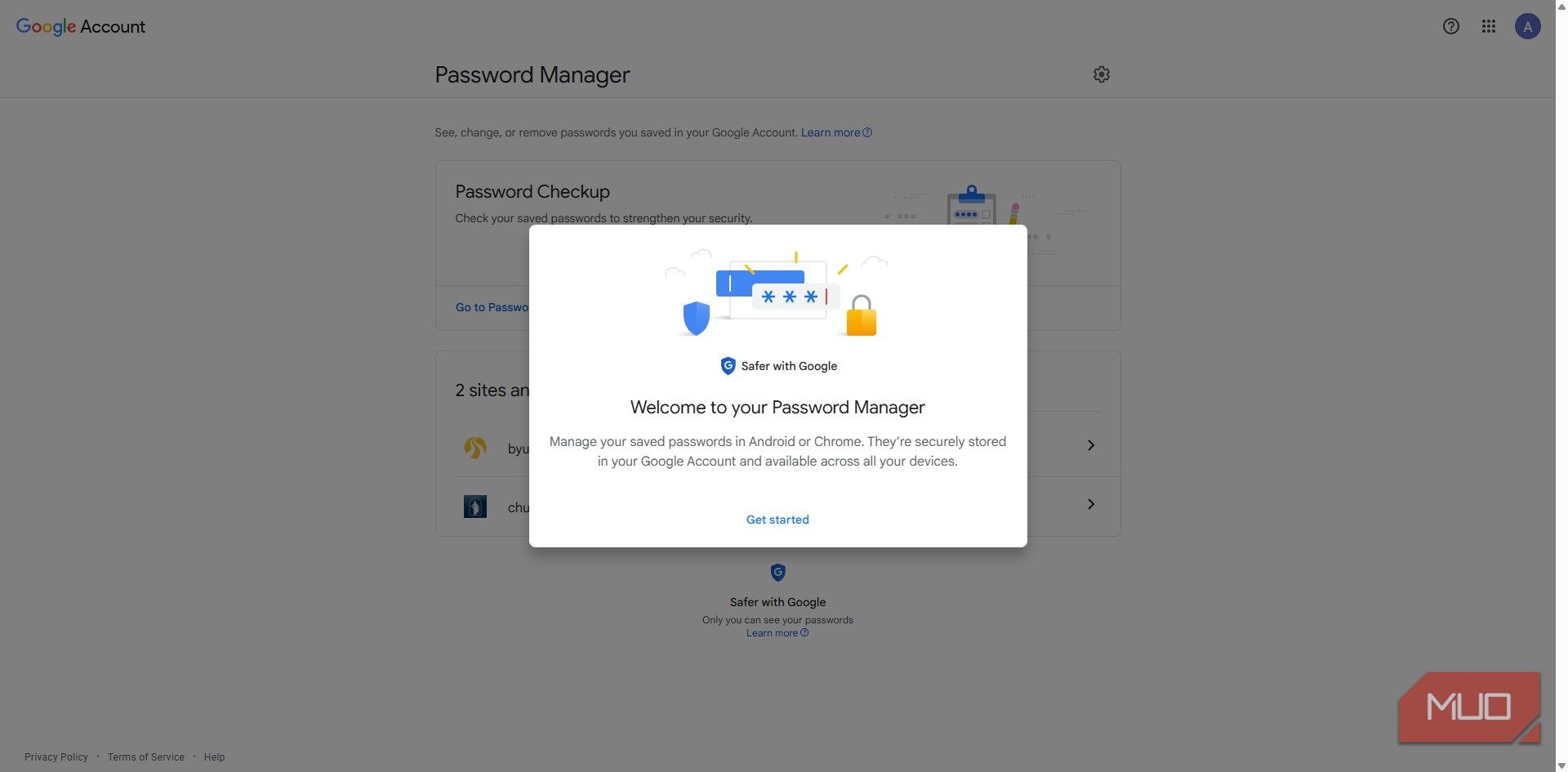 Google password manager in the google online account
