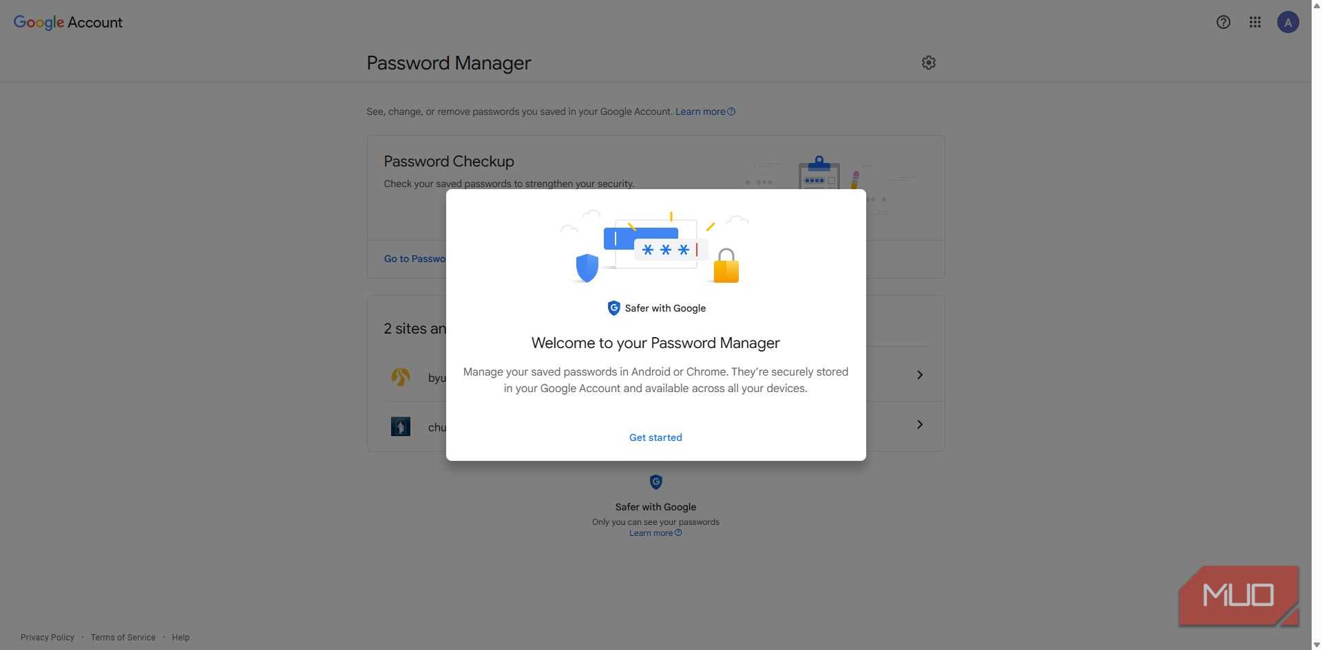 Google password manager in the google online account