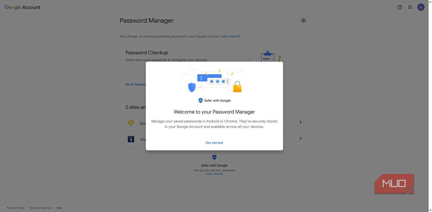 Google password manager in the google online account